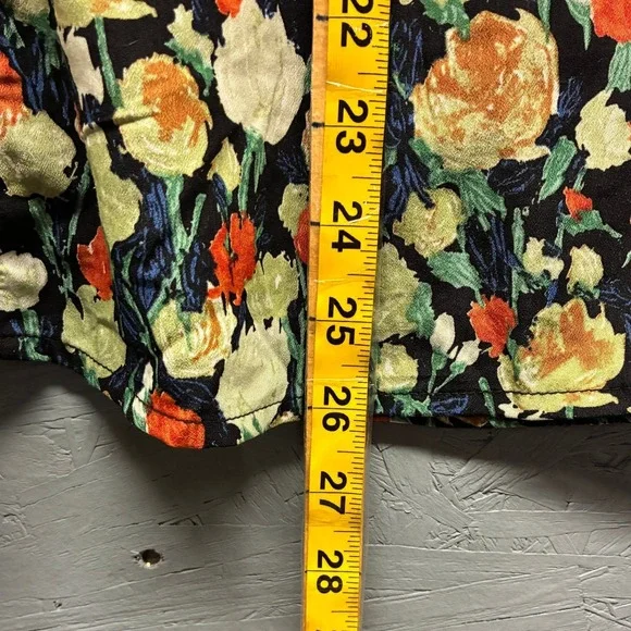 Hailey & Co Blouse Women's Large Black Orange Green Floral Ruffle V Neck Boho - Picture 8 of 11
